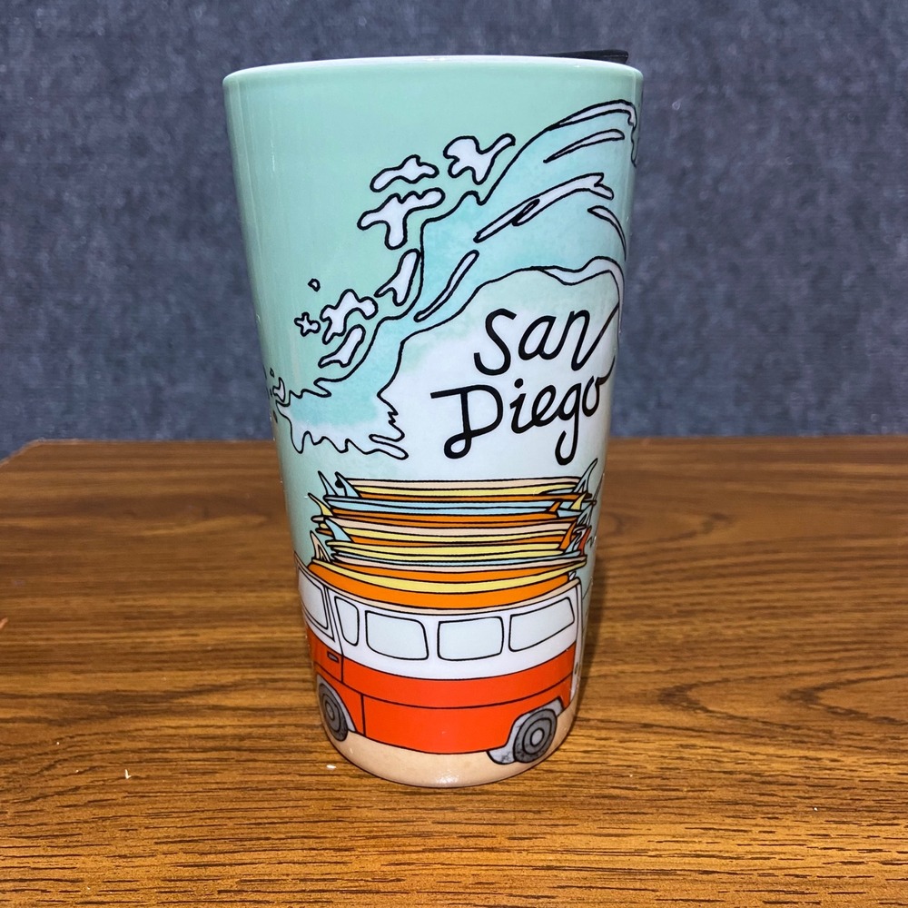 Starbucks San Diego VW Bus 12oz Ceramic Tumbler and Matching Card Pouch Set NEW - Picture 9 of 13